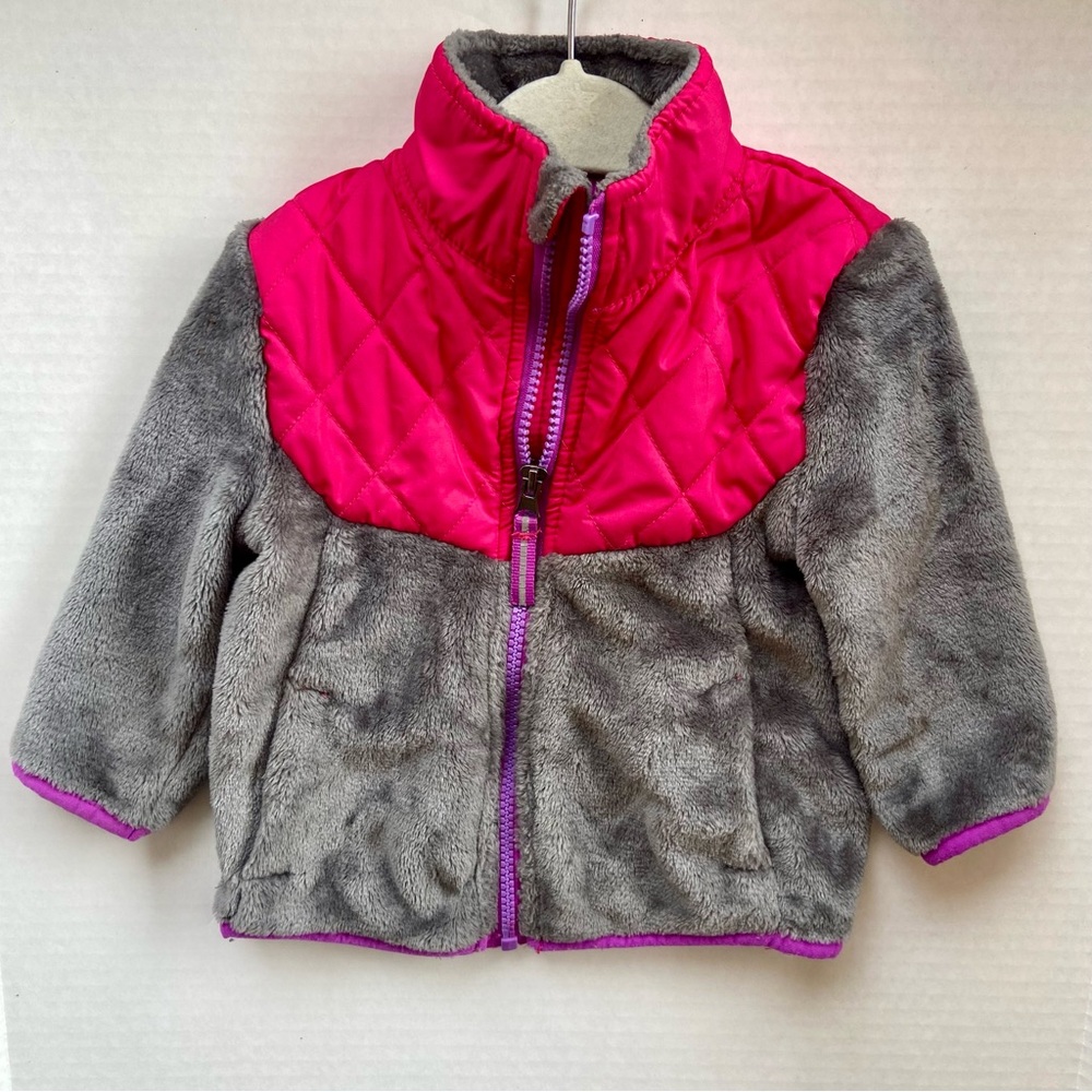 Champion Toddler Girls Full Zip Jacket Silky Fleece Sz 12 M Grey Pink Purple